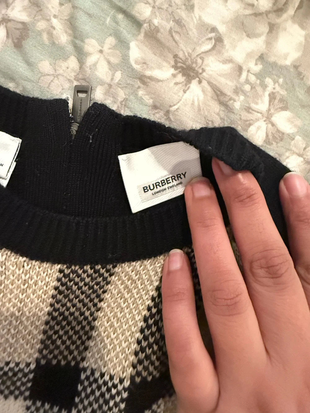 Burberry Black, Beige and Red Plaid Crewneck Dress
